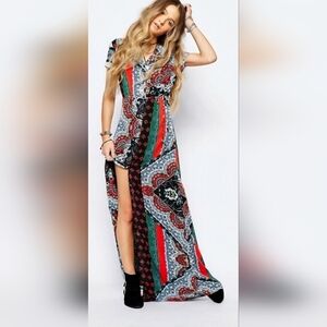 Glamorous Floral Bohemian Sheer Mixed Print Button Down Maxi Dress